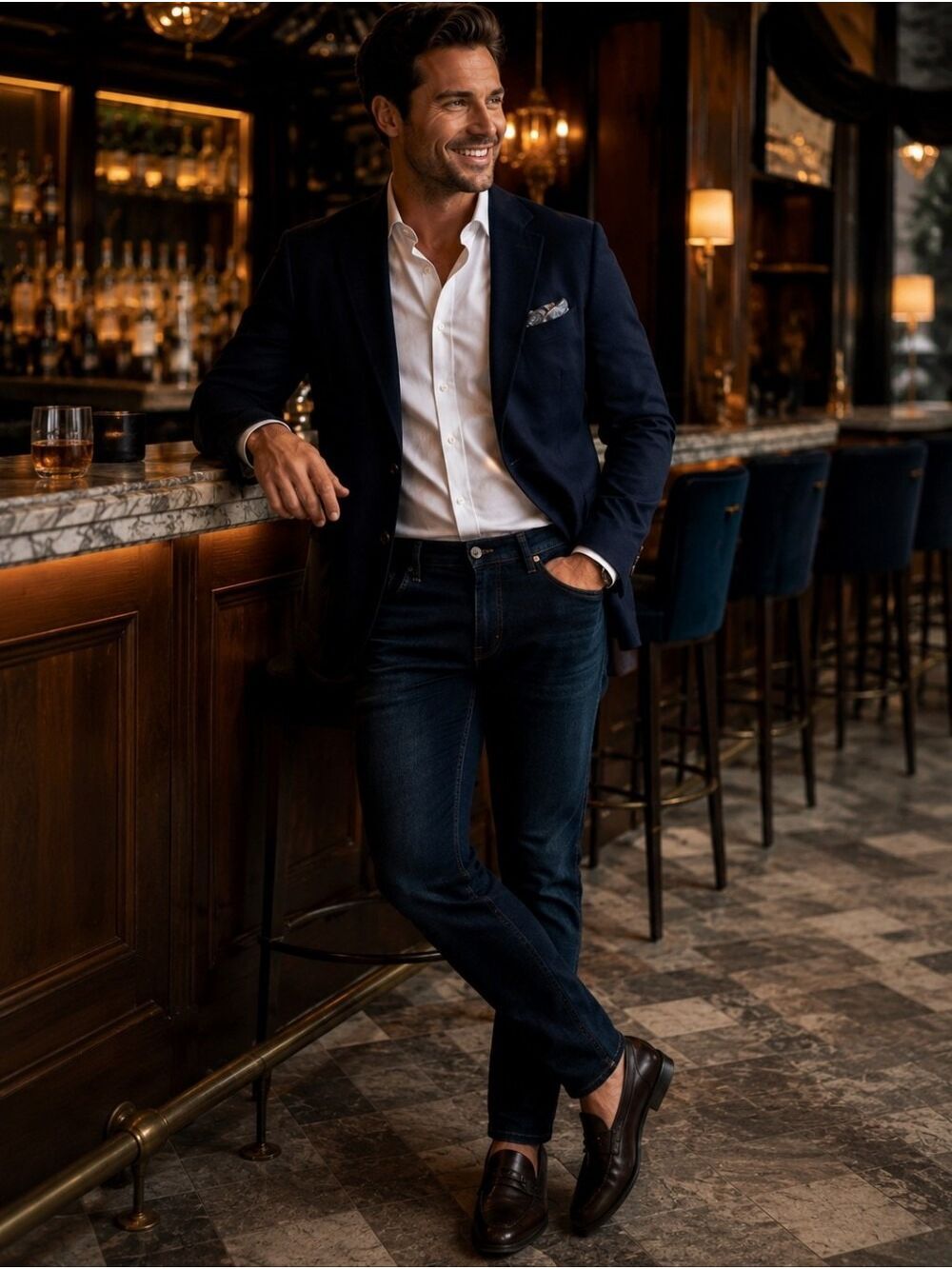 Sene Navy Performance Blazer Men’s Like New Custom Tailored Modern Fit 42R